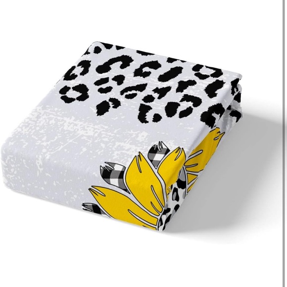 3pcs Sunflower🌻Fitted Sheet Black Grey Leopard Print Bedding 🛏️ Set Queen Sz - Picture 4 of 8